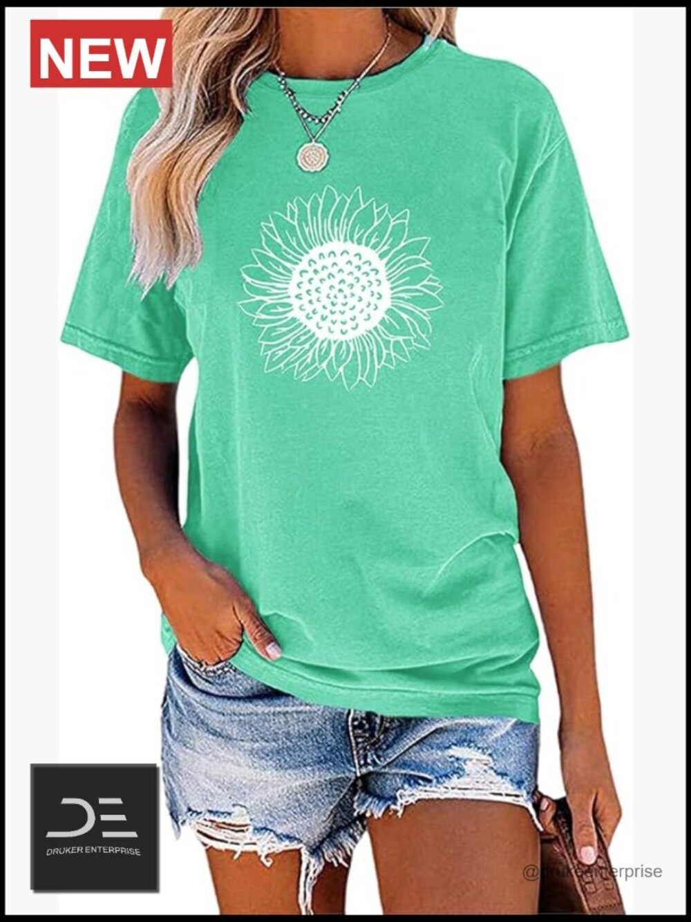 Sunflower Graphic Tee Short Sleeve Cotton Blend T-Shirt